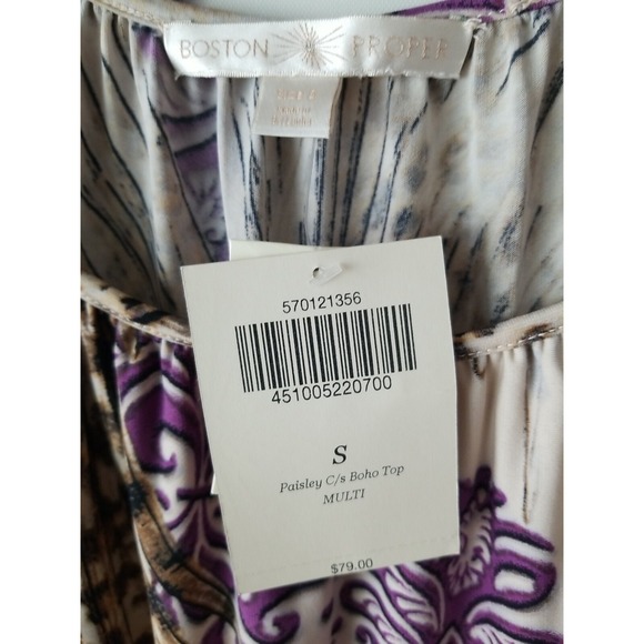 BOSTON PROPER Women's Paisley Cold Shoulder Boho Top‎ Multi Size S NWT - Picture 3 of 7